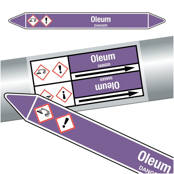 Marqueurs de tuyauteries CLP "Oleum" (Acides et bases)