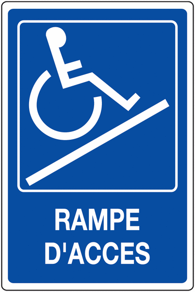 Panneau mural "Rampe d'accessibilité handicapés" avec texte Rampe d'accès