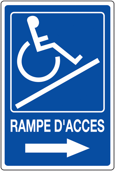 Panneau mural "Rampe d'accessibilité handicapés - Flèche à droite" avec texte Rampe d'accès