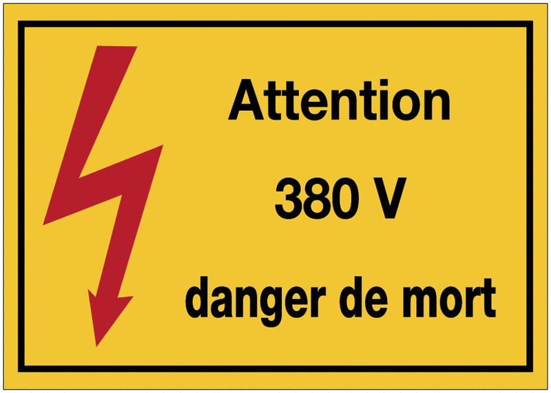 Autocollants de danger électrique rectangulaires - Attention 380 V danger de mort