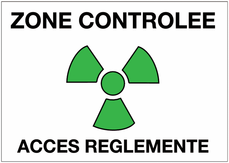Panneaux de danger "Matières radioactives ou radiations ionisantes - zone contrôlée accès réglementé"