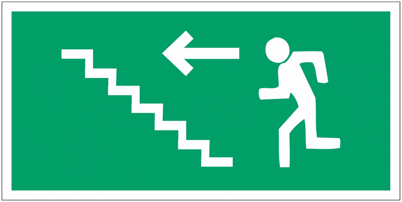 Pictogramme escaliers de secours "Monter - flèche à gauche"