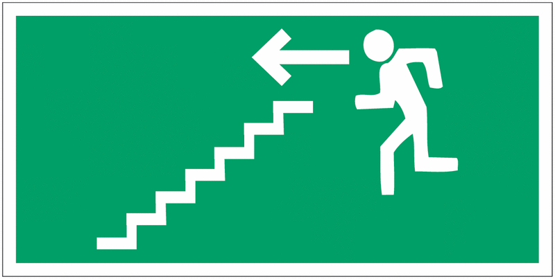 Pictogramme escaliers de secours "Descendre - flèche à gauche"