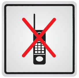 Panneau d'information adhésif en acier "Interdiction d'activer des téléphones mobiles"