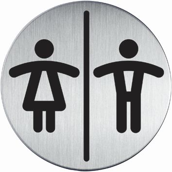 Panneau d'information design rond "Toilettes homme et femme"