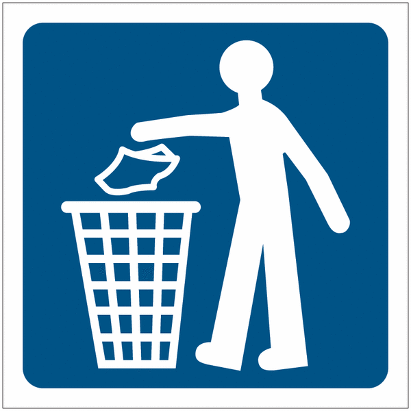 Pictogramme avec fond bleu "Jeter à la poubelle"