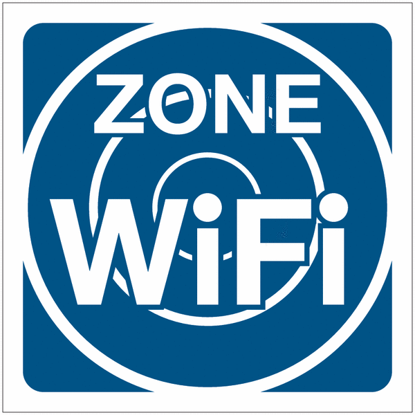 Pictogramme avec fond bleu pour indication "Zone WiFi"