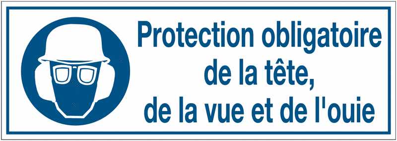 Panneaux d'obligation rectangulaires - Protection obligatoire de la tête, de la vue et de l'ouïe