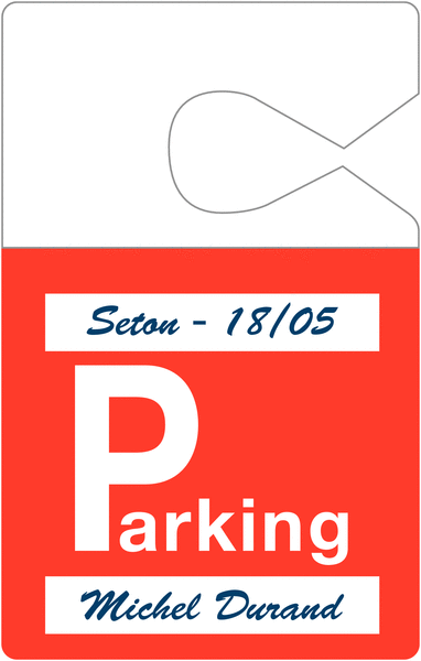 Badges parking personnalisables en PVC à suspendre au rétroviseur