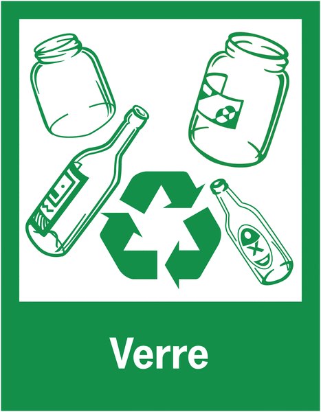 Panneaux de signalisation "Tri sélectif des déchets" pour Verre