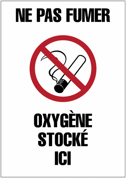 Panneaux de signalisation des bouteilles de gaz - Ne pas fumer oxygène stocké ici
