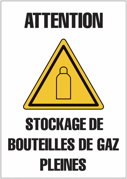 Panneaux de signalisation "Bouteille de gaz - Attention stockage de bouteilles de gaz pleines"