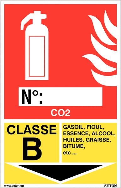 Panneaux d'identification extincteurs - CO2, classe B