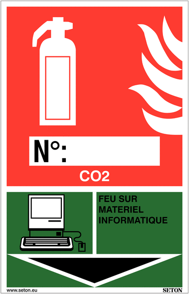 Panneaux d'identification extincteurs - CO2, feu sur matériel informatique