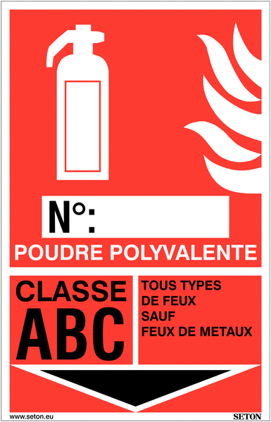 Panneaux d'identification extincteurs - Poudre polyvalente, classe ABC