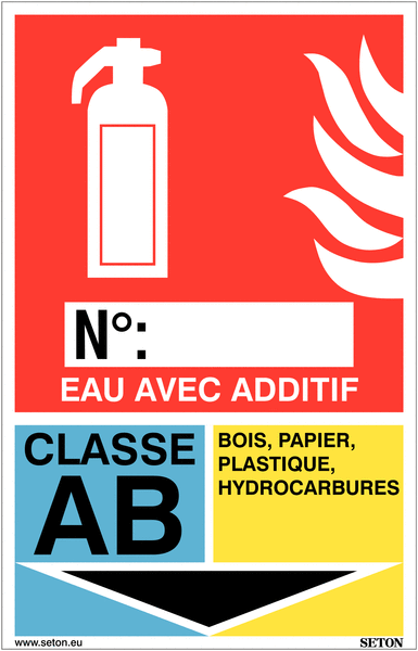 Panneaux d'identification extincteurs - Eau avec additif, classe AB