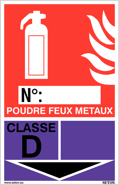 Panneaux d'identification extincteurs - Poudre feux métaux, classe D