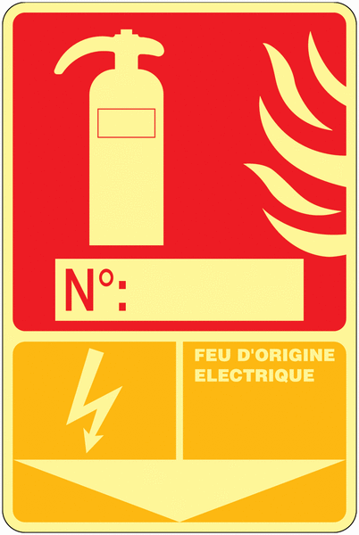 Panneau photoluminescent à compléter "Extincteur d'incendie - Feu d'origine électrique"