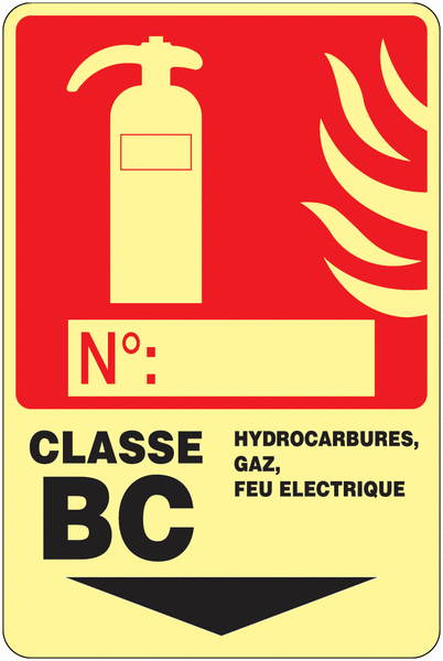 Panneau photoluminescent à compléter "Extincteur d'incendie - Classe BC"