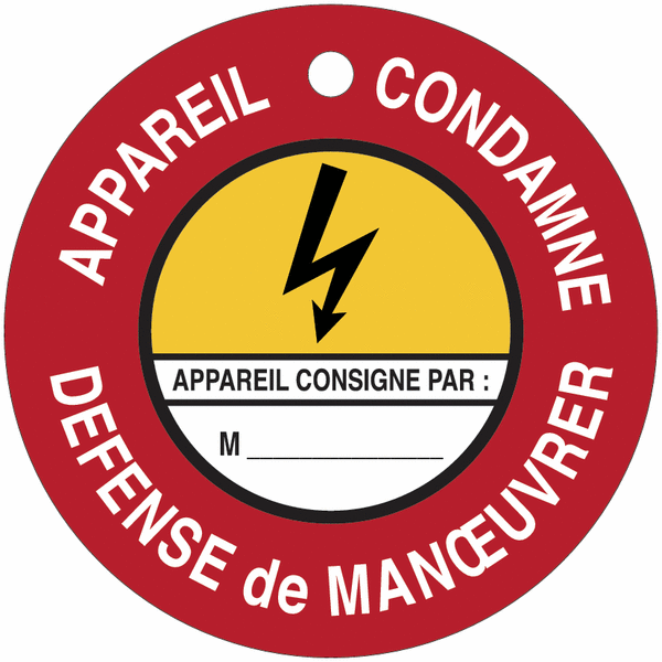 Disques de condamnation magnétiques "Danger électricité - Défense de manœuvrer Appareil condamné"