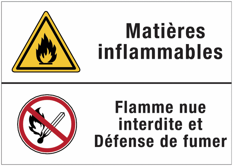 Panneau duo - Matières inflammables - Flamme nue interdite et défense de fumer