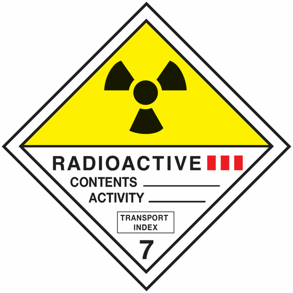 Etiquettes de transport international "Matières radioactives, catégorie III" en rouleau