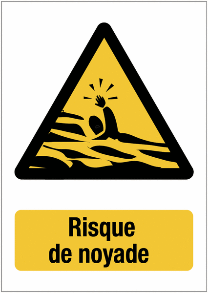 Panneau de danger "Risque de noyade" avec texte"