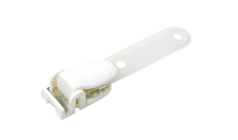Pince clip blanche avec bretelle plastique