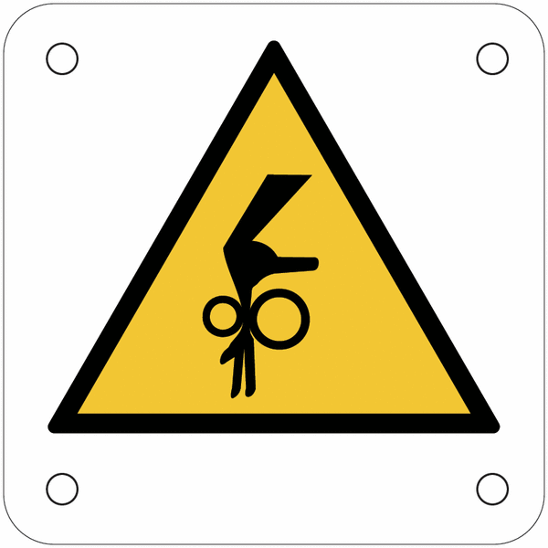 Plaques de signalisation pour machines "Danger, risque d'entraînement vertical de la main dans le roulement"
