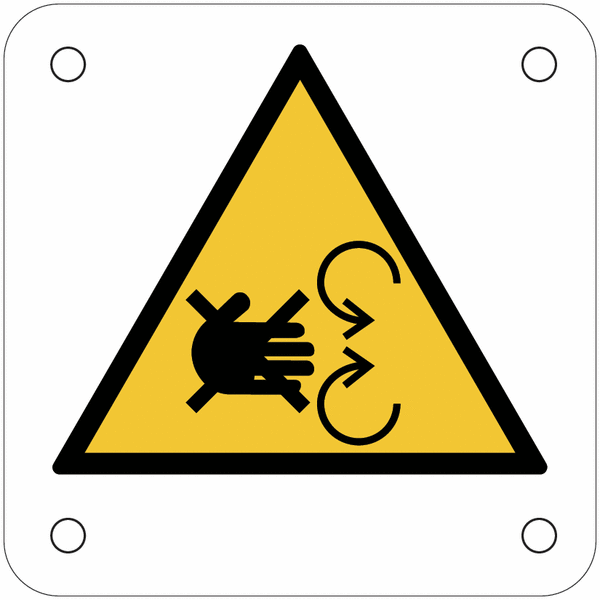 Plaques de signalisation pour machines "Risque d'écrasement de la main par le mécanisme en mouvement"