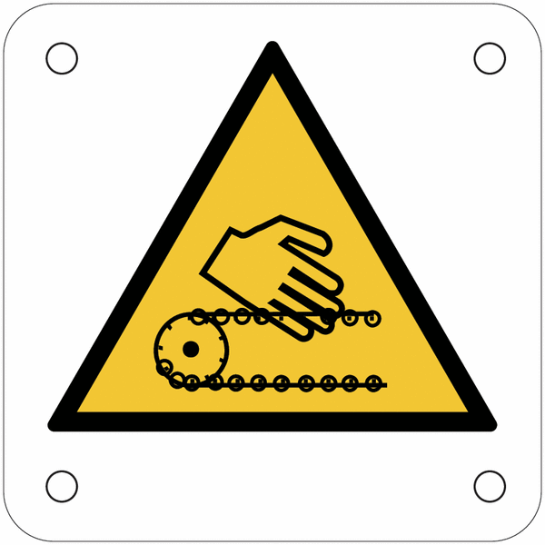Plaques de signalisation pour machines "Risque d'écrasement, chaîne en mouvement"