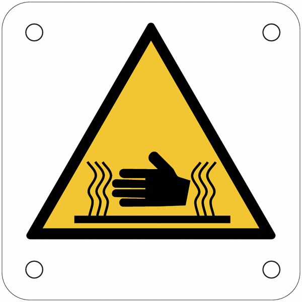 Plaques de signalisation pour machines "Danger, risque de brûlure de la main entre les plaques chaudes"