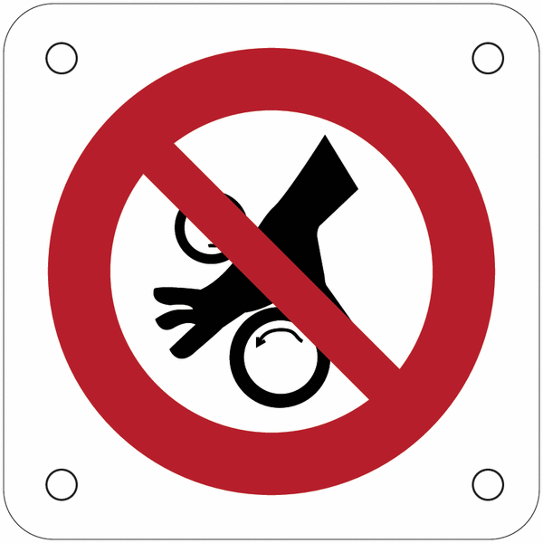Plaques de signalisation pour machines "Interdiction d'approcher les mains, risque d'entraînement dans le roulement"