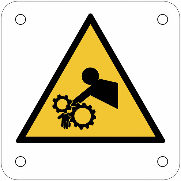 Plaques de signalisation pour machines "Danger, risque d'entraînement du bras dans l'engrenage"