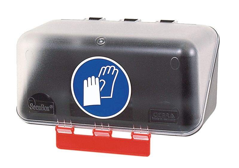 Boîtes de rangement standards pour EPI avec pictogramme "Gants de protection obligatoires"