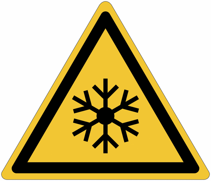 Autocollant ToughWash® détectable avec pictogramme ISO 7010 "Danger: Basses températures, conditions de gel" - W010
