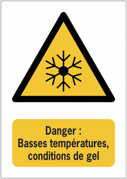 Panneaux ISO 7010 A3/A4/A5 Danger Basses températures, conditions de gel - W010