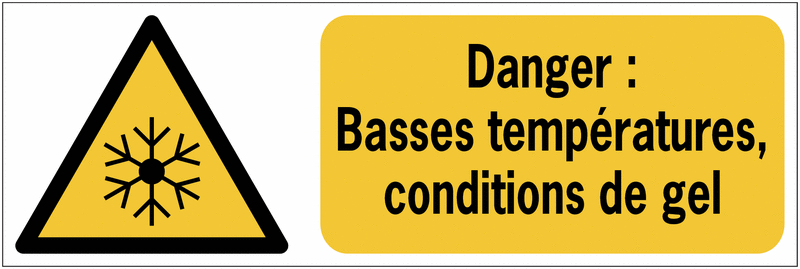 Panneaux ISO 7010 horizontaux Danger Basses températures, conditions de gel - W010