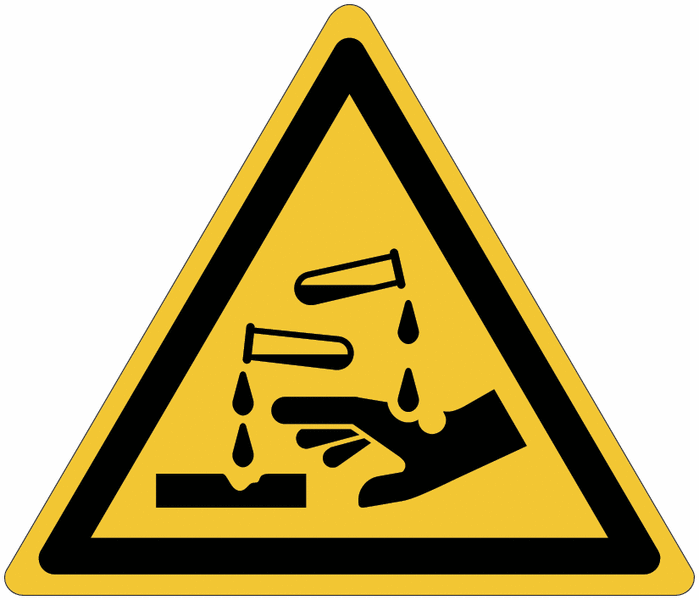 Autocollant ToughWash® détectable avec pictogramme ISO 7010 "Danger: Substances corrosives" - W023