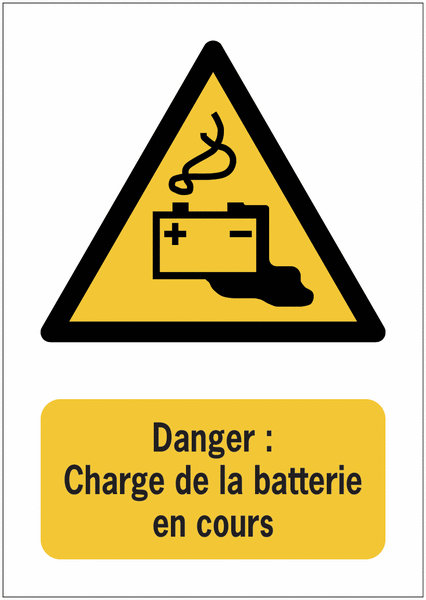 Panneaux ISO 7010 A3/A4/A5 Danger Charge de la batterie en cours - W026