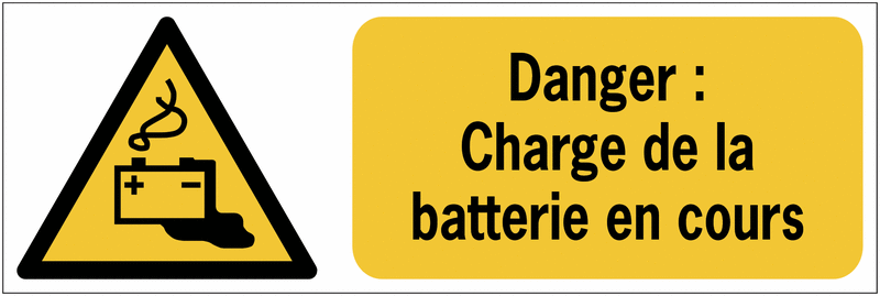 Panneaux ISO 7010 horizontaux Danger Charge de la batterie en cours - W026