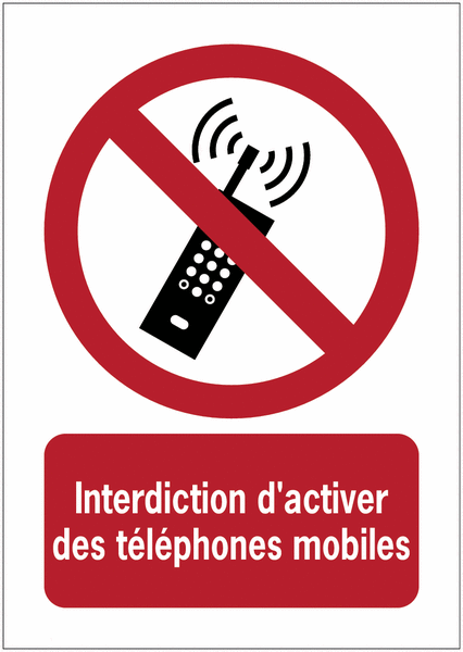 Panneaux ISO 7010 A3/A4/A5 Interdiction d'activer des téléphones mobiles - P013