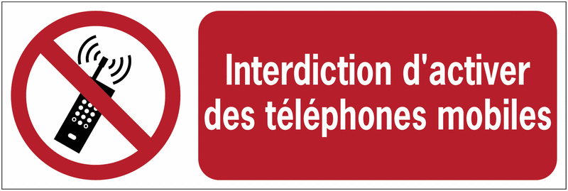Panneaux ISO 7010 horizontaux Interdiction d'activer des téléphones mobiles - P013