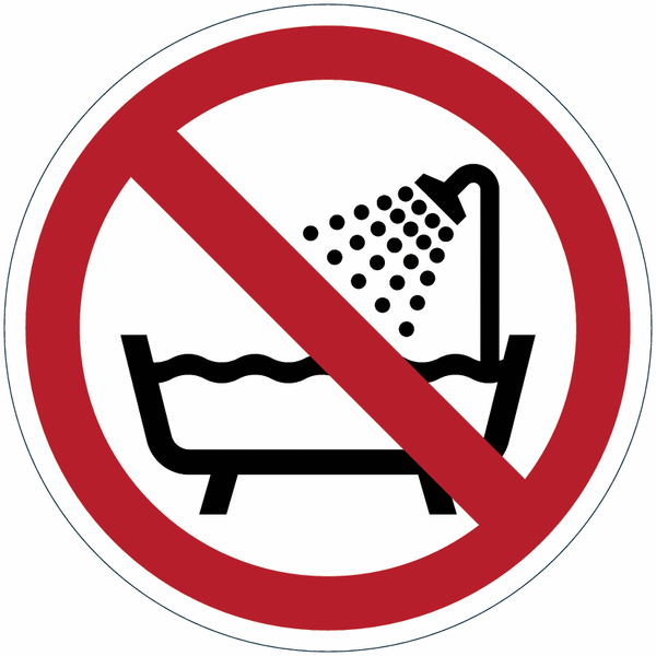 Panneaux et autocollants ISO 7010 Ne pas utiliser ce dispositif dans une baignoire, une douche ou dans un réservoir rempli d'eau - P026