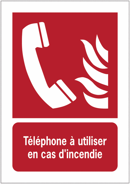 Panneaux ISO 7010 A3/A4/A5 Téléphone à utiliser en cas d'incendie - F006