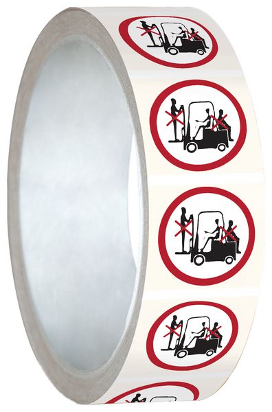 Mini-pictogrammes d'interdiction "Passagers interdits sur le chariot élévateur" en rouleau
