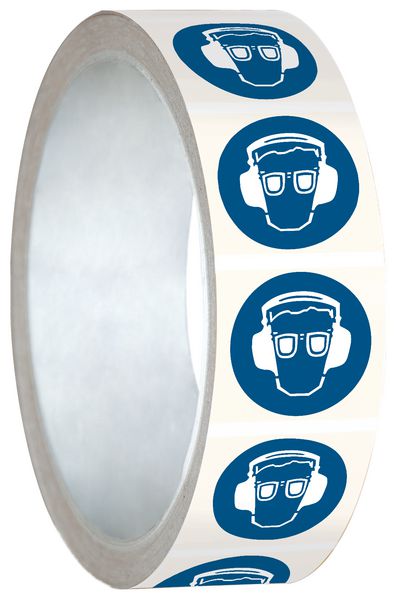 Mini-pictogrammes d'obligation "Lunettes de protection et serre-tête antibruit obligatoires" en rouleau