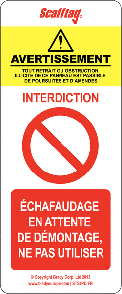 Plaquette d'inspection pour échafaudage "Interdiction générale"