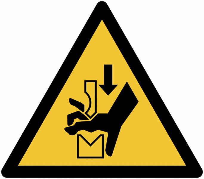 Autocollant ToughWash® avec pictogramme ISO 7010 "Danger: Ecrasement de la main dans l'outil d'une presse plieuse" - W030