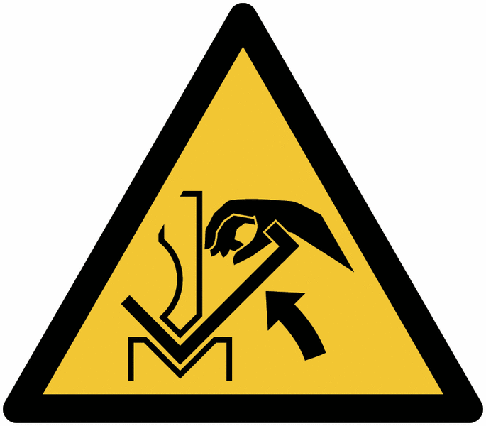Autocollant ToughWash® détectable avec pictogramme ISO 7010 "Danger: Ecrasement de la main entre une presse plieuse et le matériau" - W031